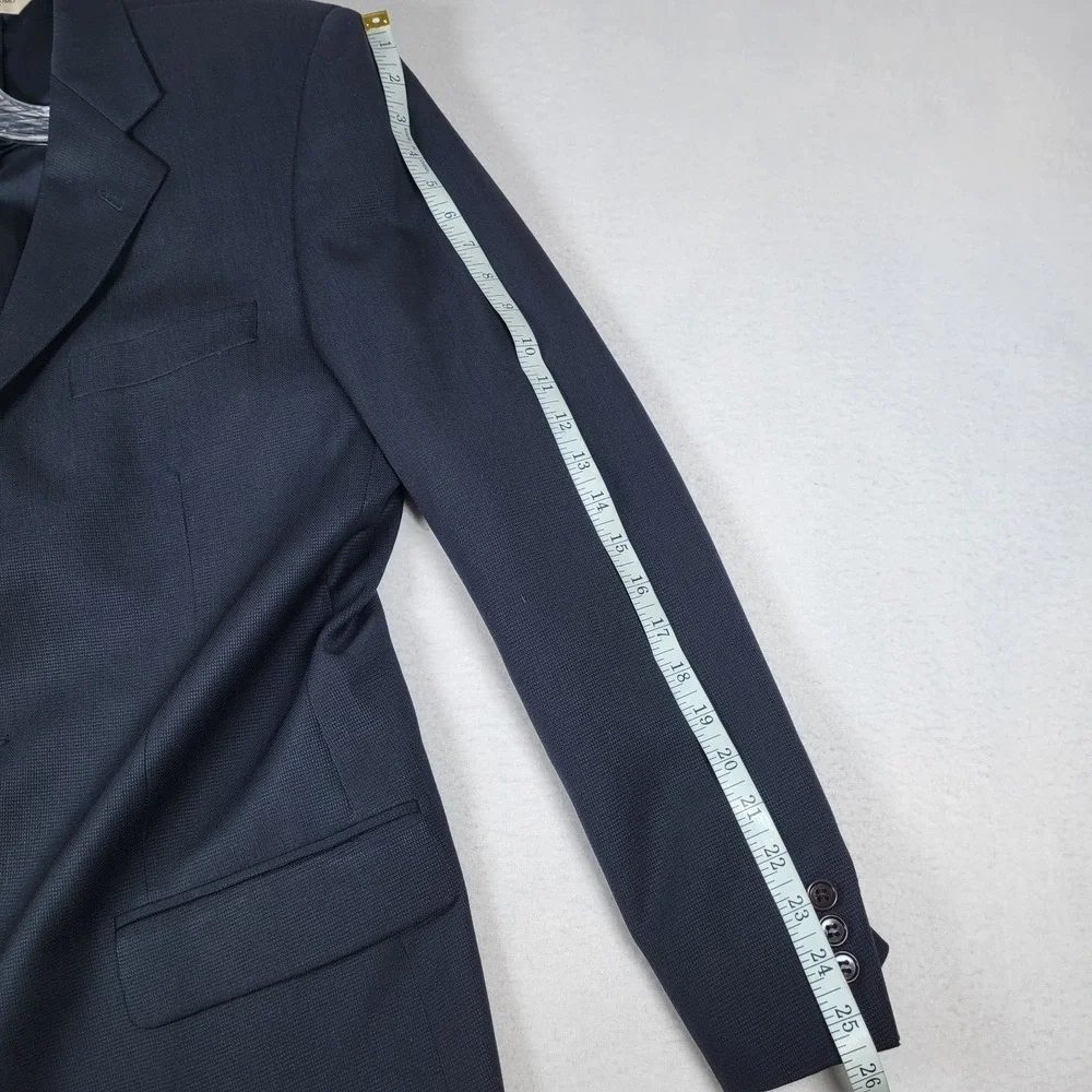 Pronto Uomo 100% Worsted Wool Blazer 40 Tall Blue Black 2 Button Made‎ in Canada